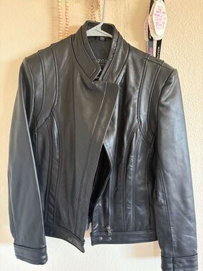 Izod Black Leather Women's Asymmetrical Zip Jacket